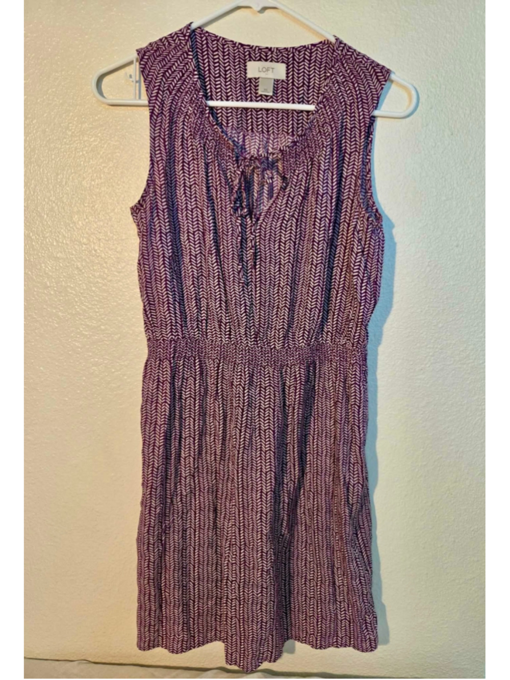 LOFT Women’s XS Purple Geometric Herringbone Tie-Front Dress